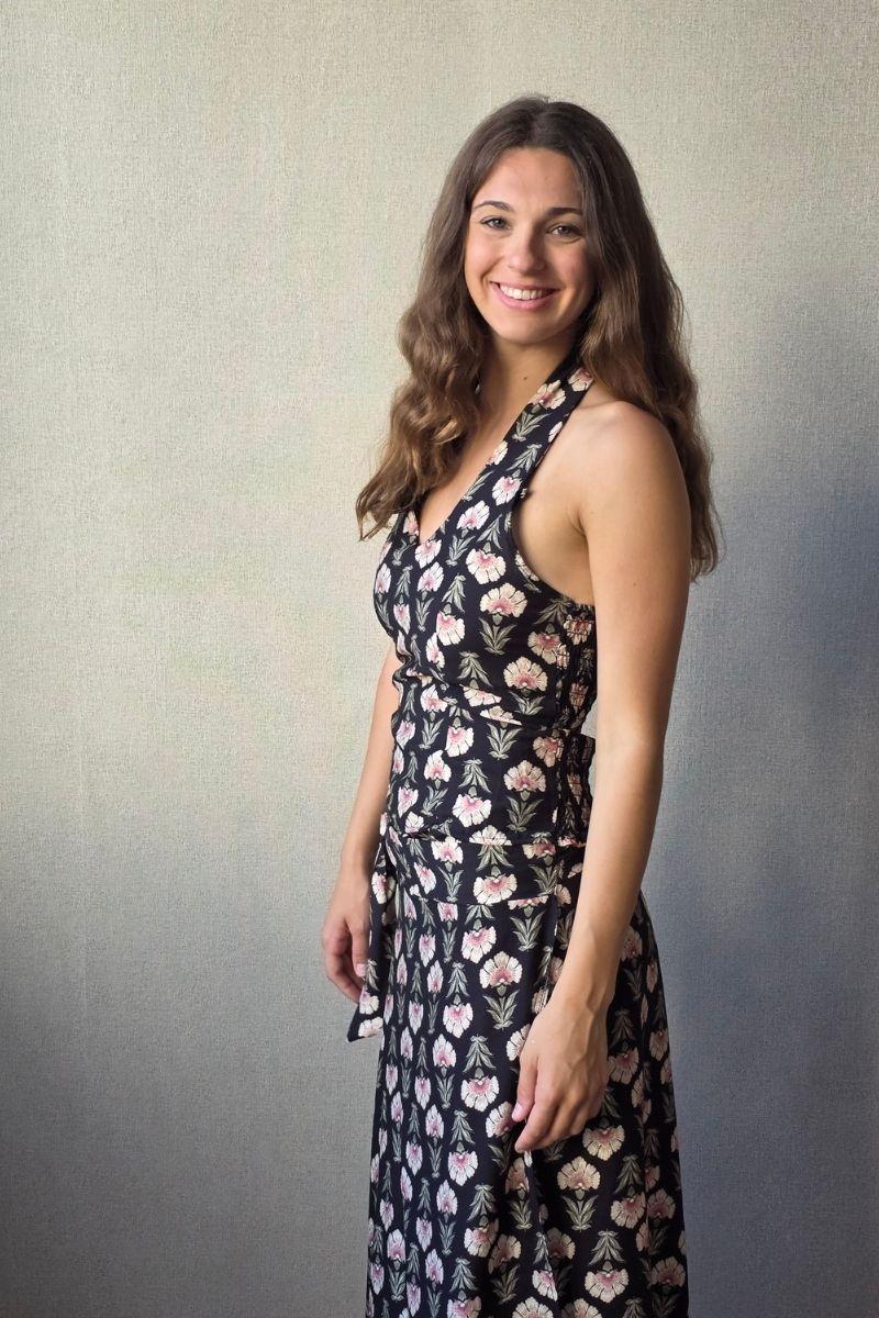 Top flores boho negro