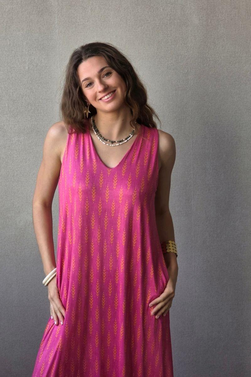 Vestido elástico trigo fucsia
