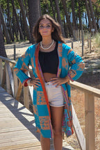 Kimono indio reversible en tonos turquesa