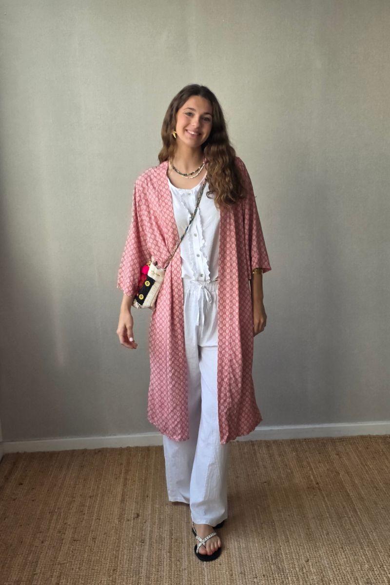 Kimono estampado de flores pepe rosa