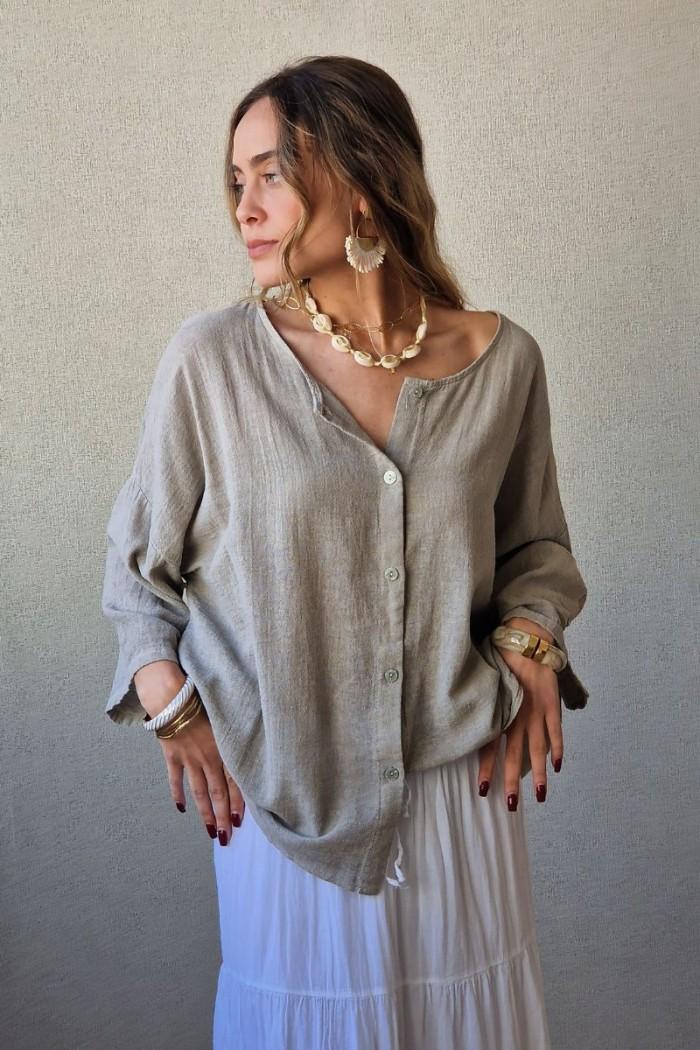 Camisa oversize tipo lino arena
