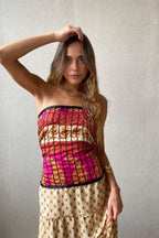 Vestido palabra de honor indio nido de abeja beige
