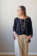 Camisa ovesize tipo lino negra