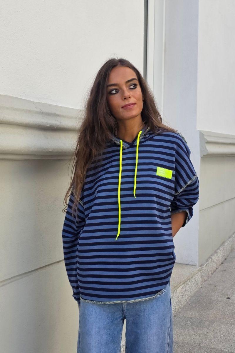 Sudadera con capucha de Rayas azul indigo