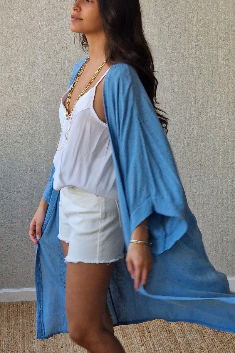 Kimono largo plumeti azul