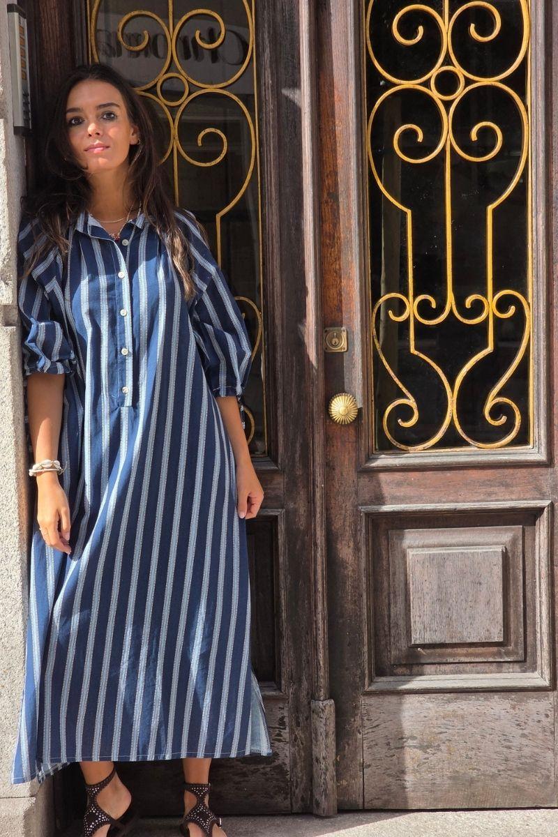 Vestido oversize tipo kurta con manga francesa azul marino