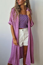 Kimono lila tipo lino con manga tres cuartos
