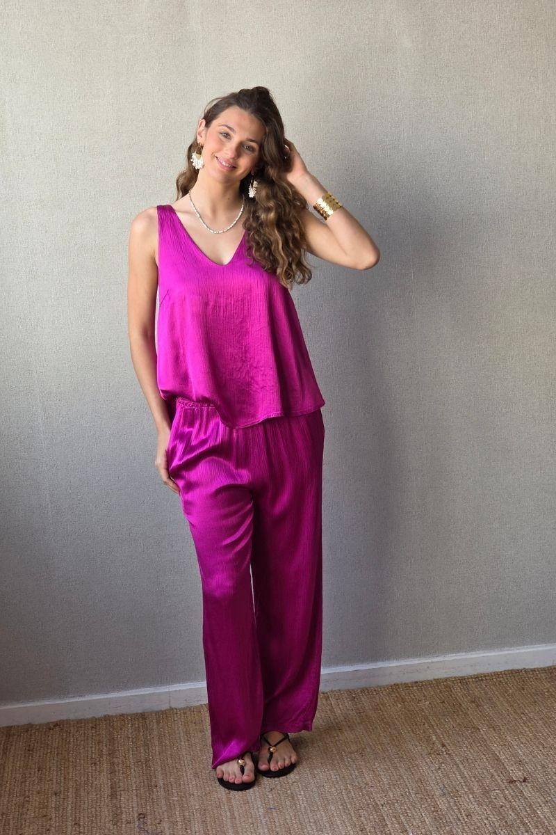 Pantalón de raso magenta