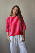 Sudadera Corta de Rayas Fucsia