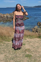 Vestido palabra de honor telas indias marrón