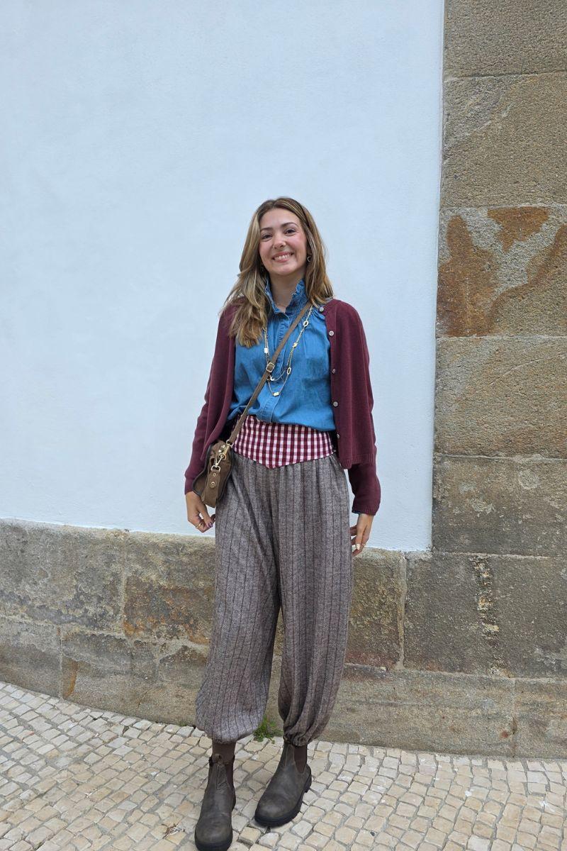Pantalón bombacho de espiguilla en tonos tierra