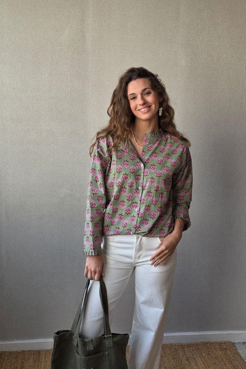 Camisa estampado de flores verde