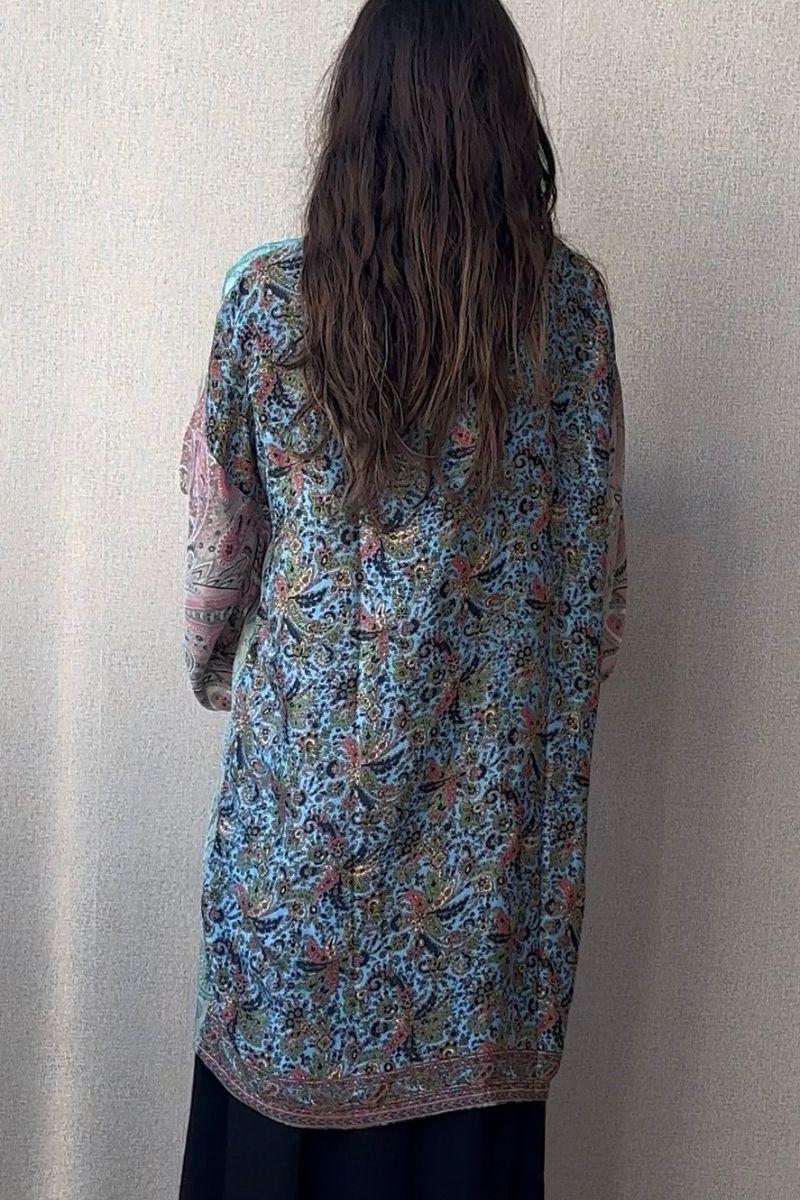 Kimono hindu midi multicolor turquesa