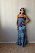 Vestido palabra de honor indio turquesa