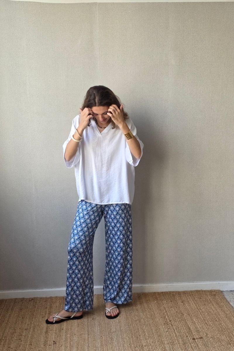 Pantalón estampado fuego azul jeans