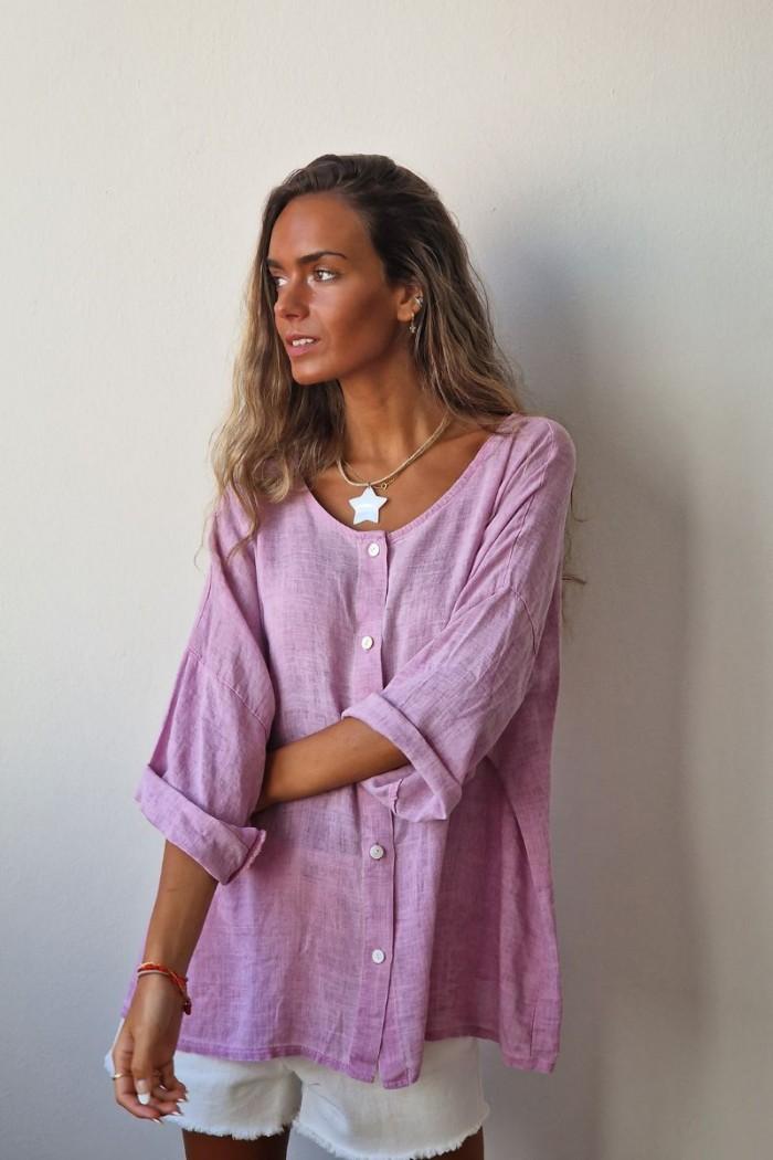 Camisa oversize con manga tres cuartos en color morado