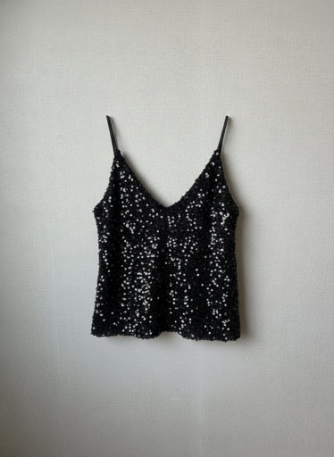 Top de tirantes de lentejuelas negro
