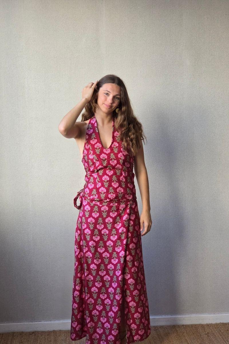 Falda de flores boho burdeos