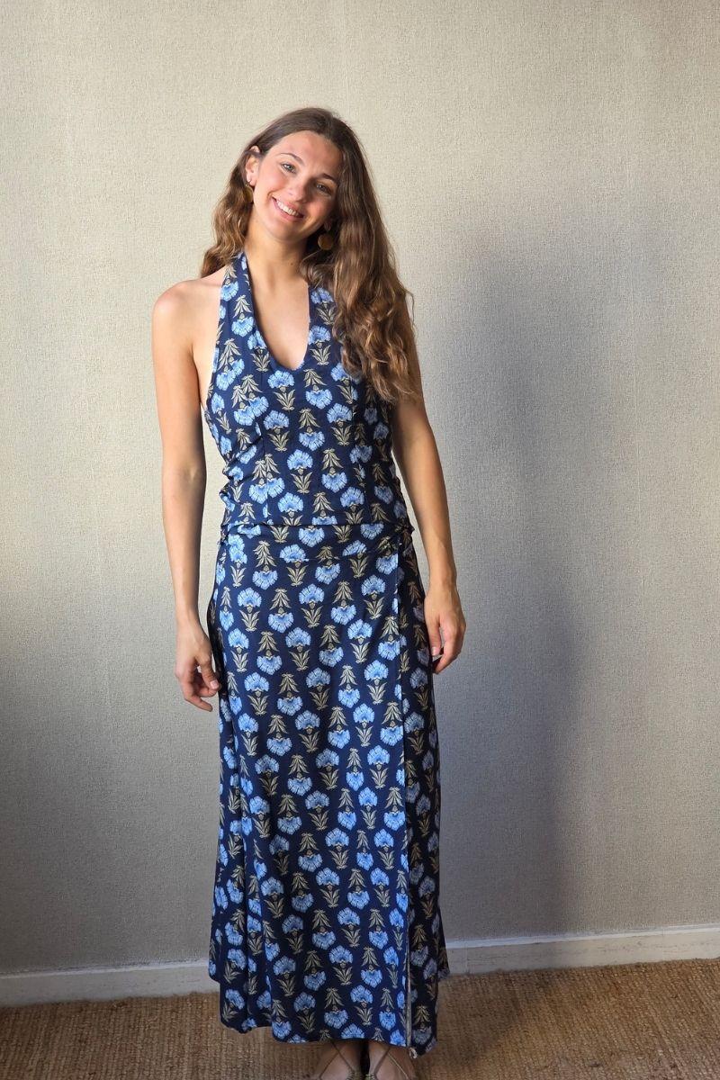 Falda de flores boho azul
