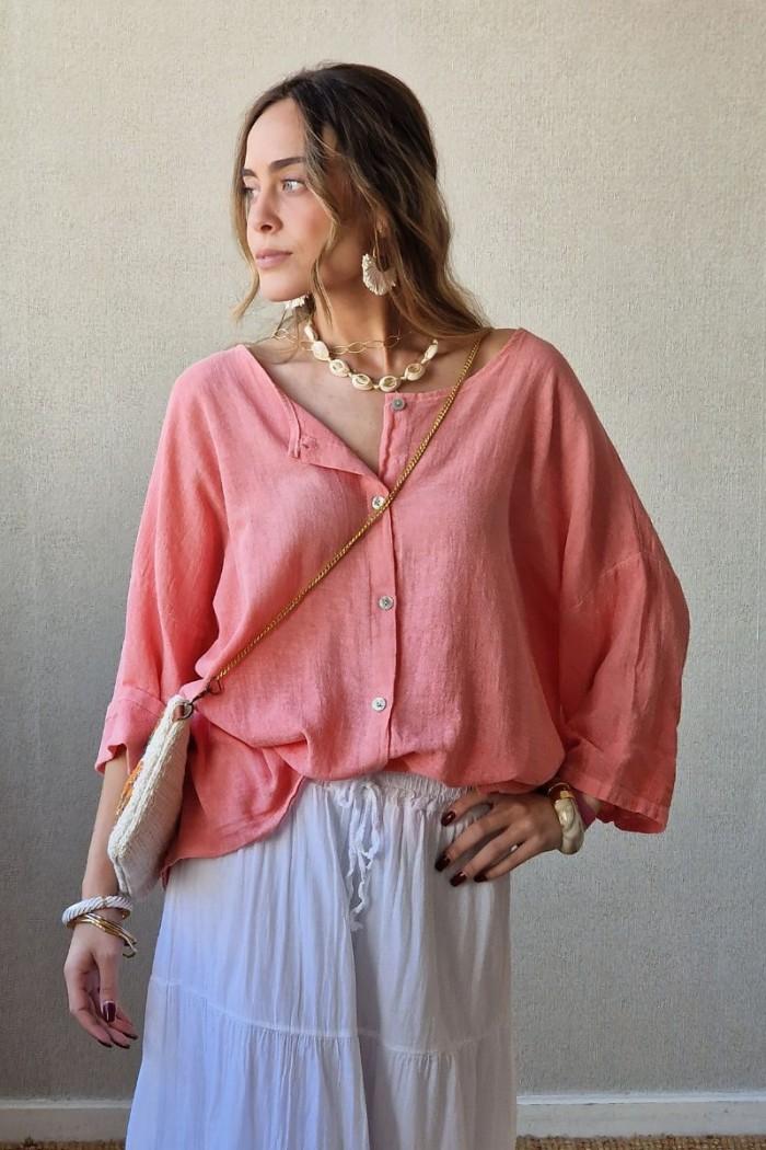 Camisa tipo lino coral
