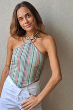 Top estampado brillo verde