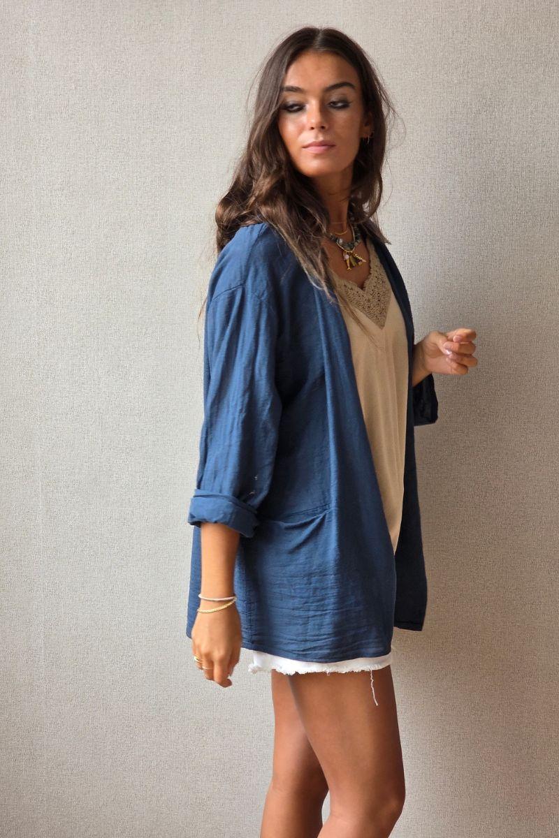 Kimono tipo lino azul marino