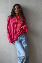 Sudadera con capucha de Rayas fucsia