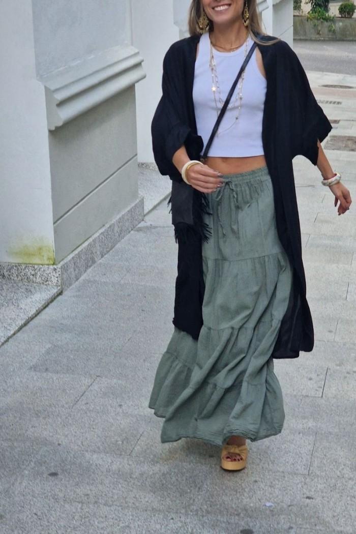 Kimono fluido con raso negro