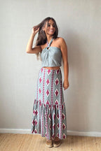 conjunto de top y falda verde