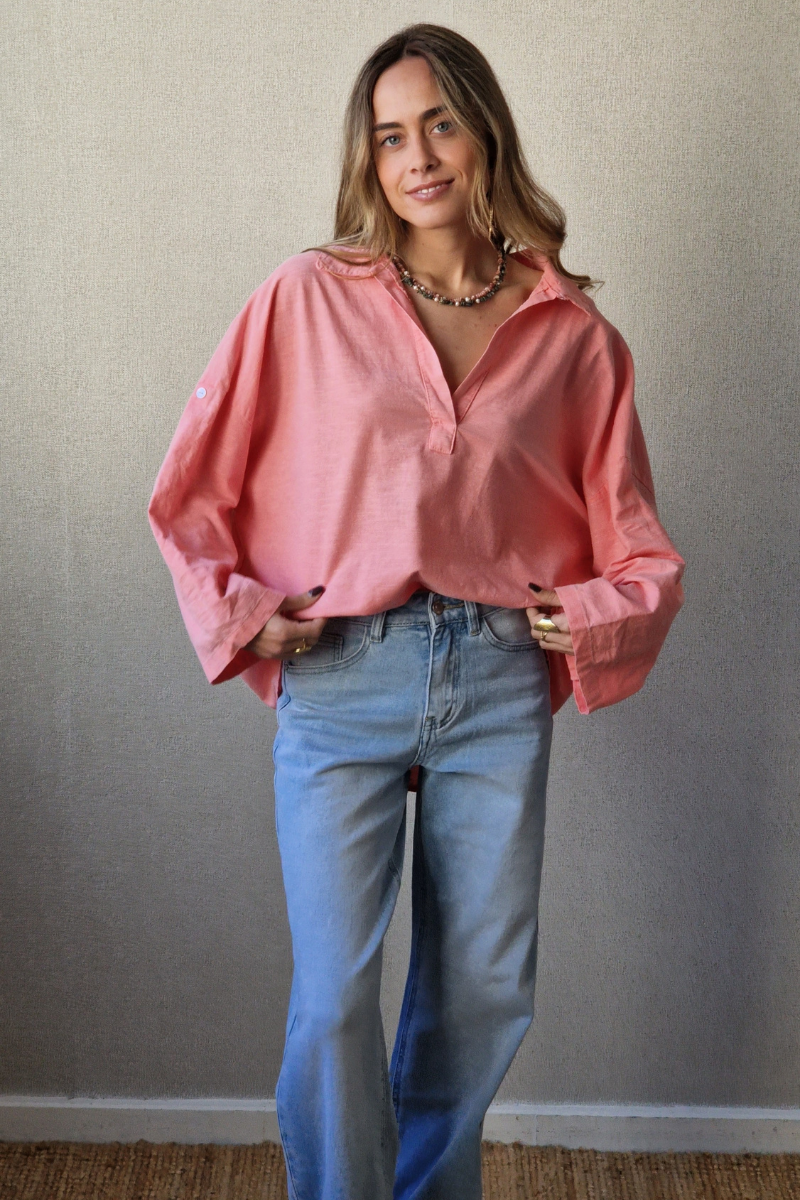 Blusa tipo lino coral