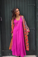 Kimono largo con espejitos naranja