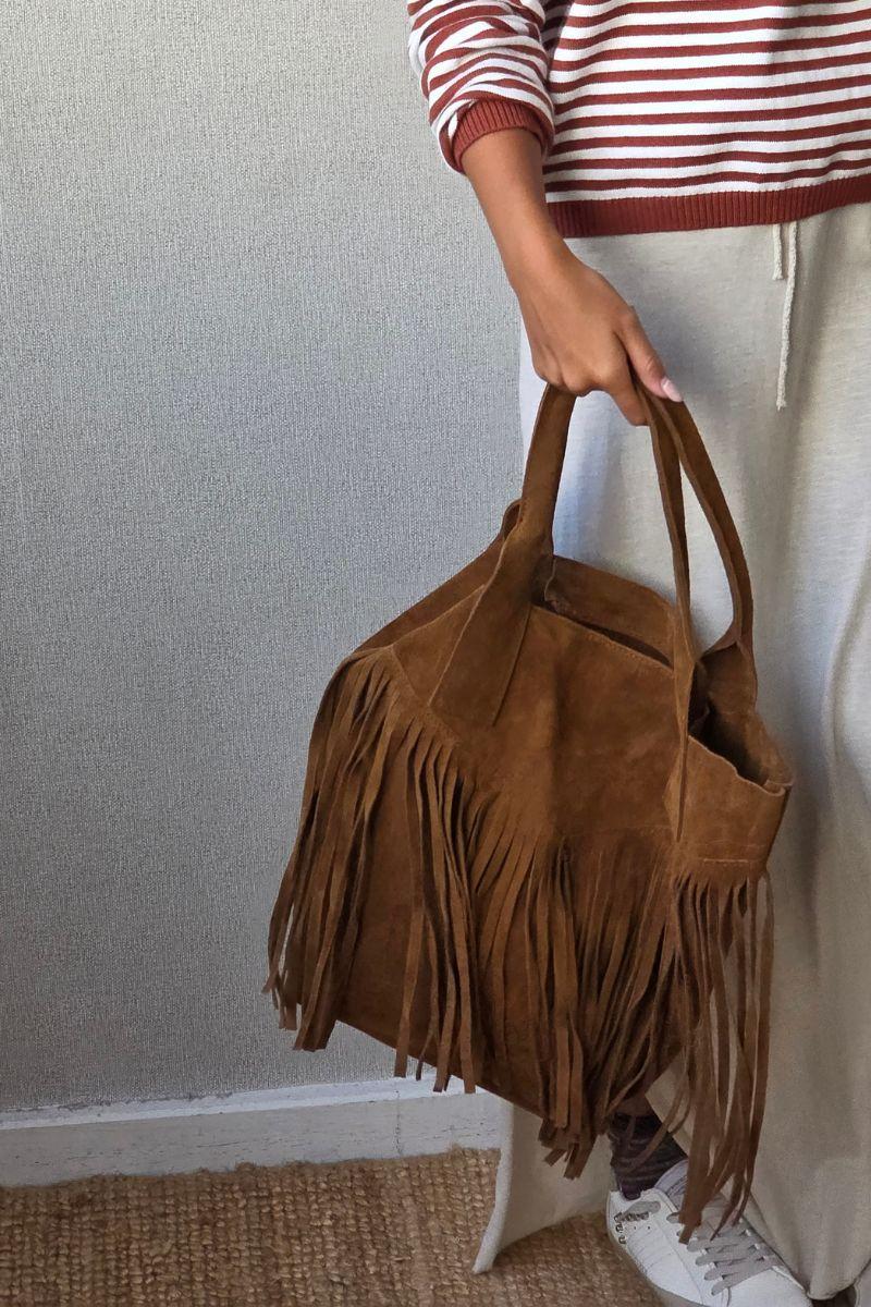 Bolso de piel con flecos camel