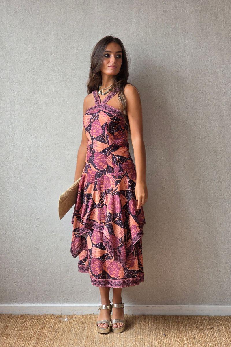 Vestido estampado naranja con volantes