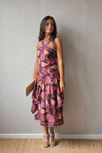 Vestido estampado naranja con volantes