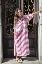 Vestido oversize tipo kurta con manga francesa fucsia