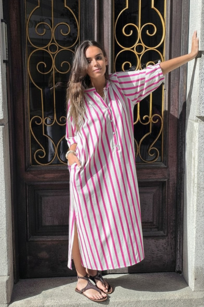 Vestido oversize tipo kurta con manga francesa fucsia