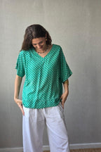Blusón oversize estampado de flores verde