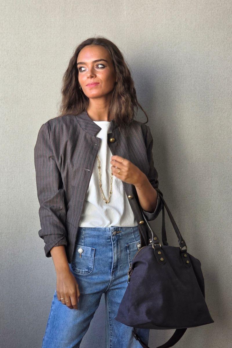 Chaqueta de rayas cuello maho