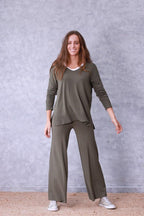 Pantalón culotte de punto verde militar