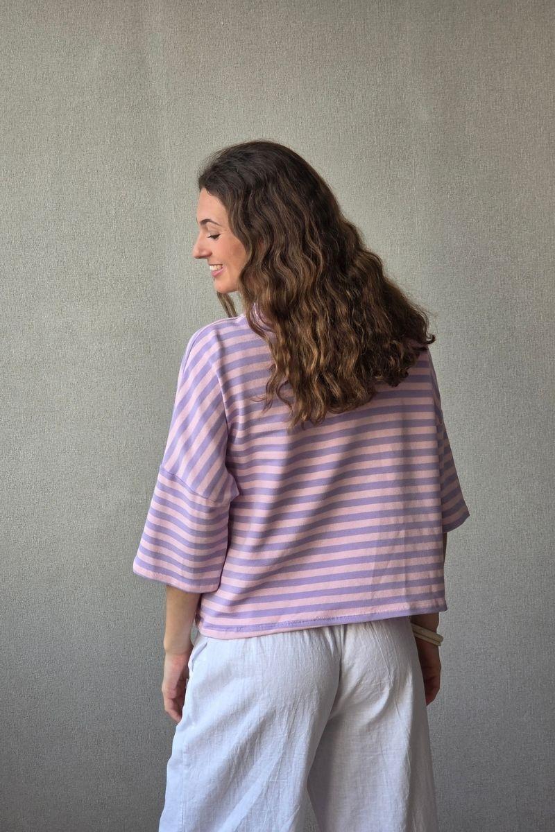 Sudadera Corta de Rayas Lila