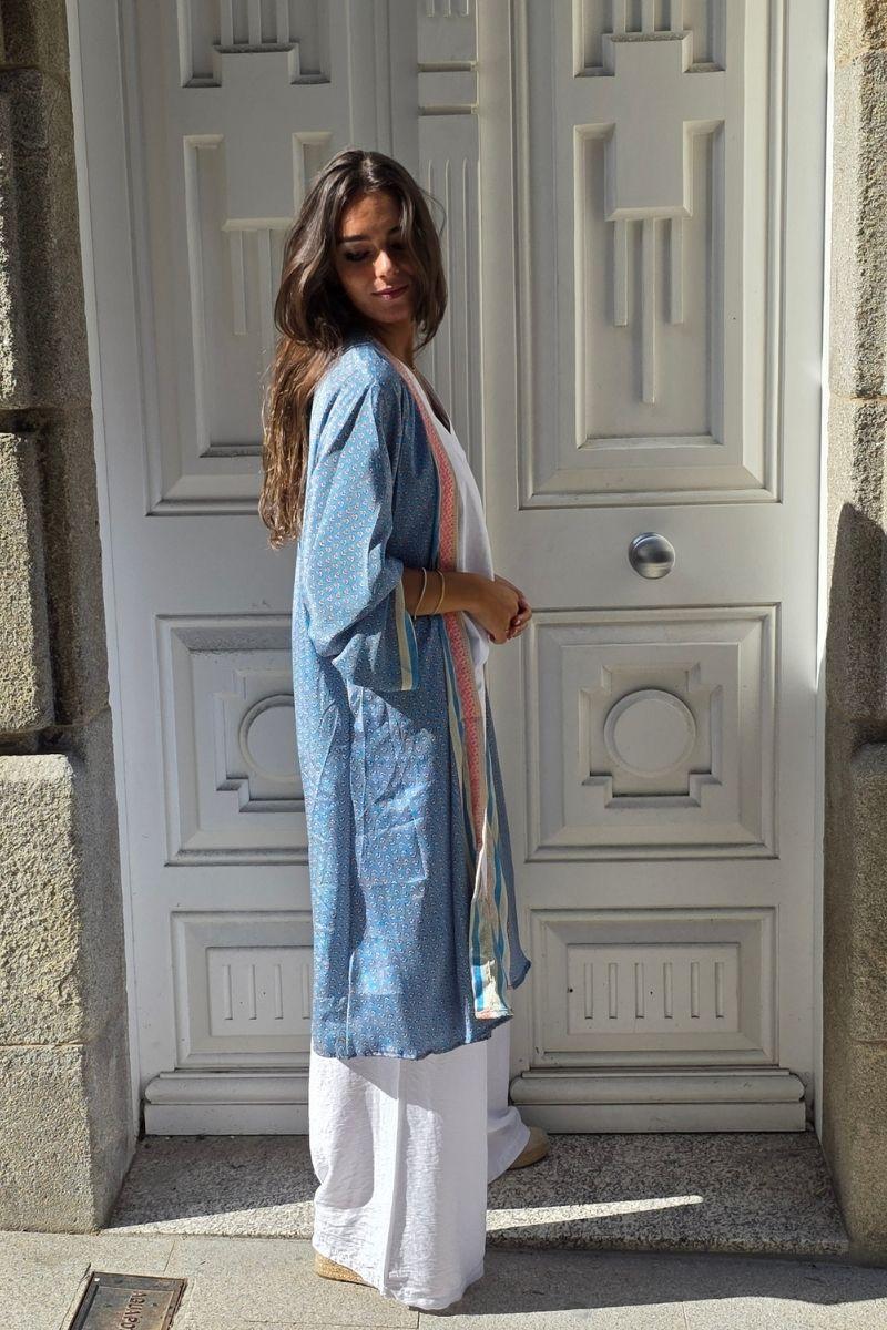 Kimono largo estampado azul
