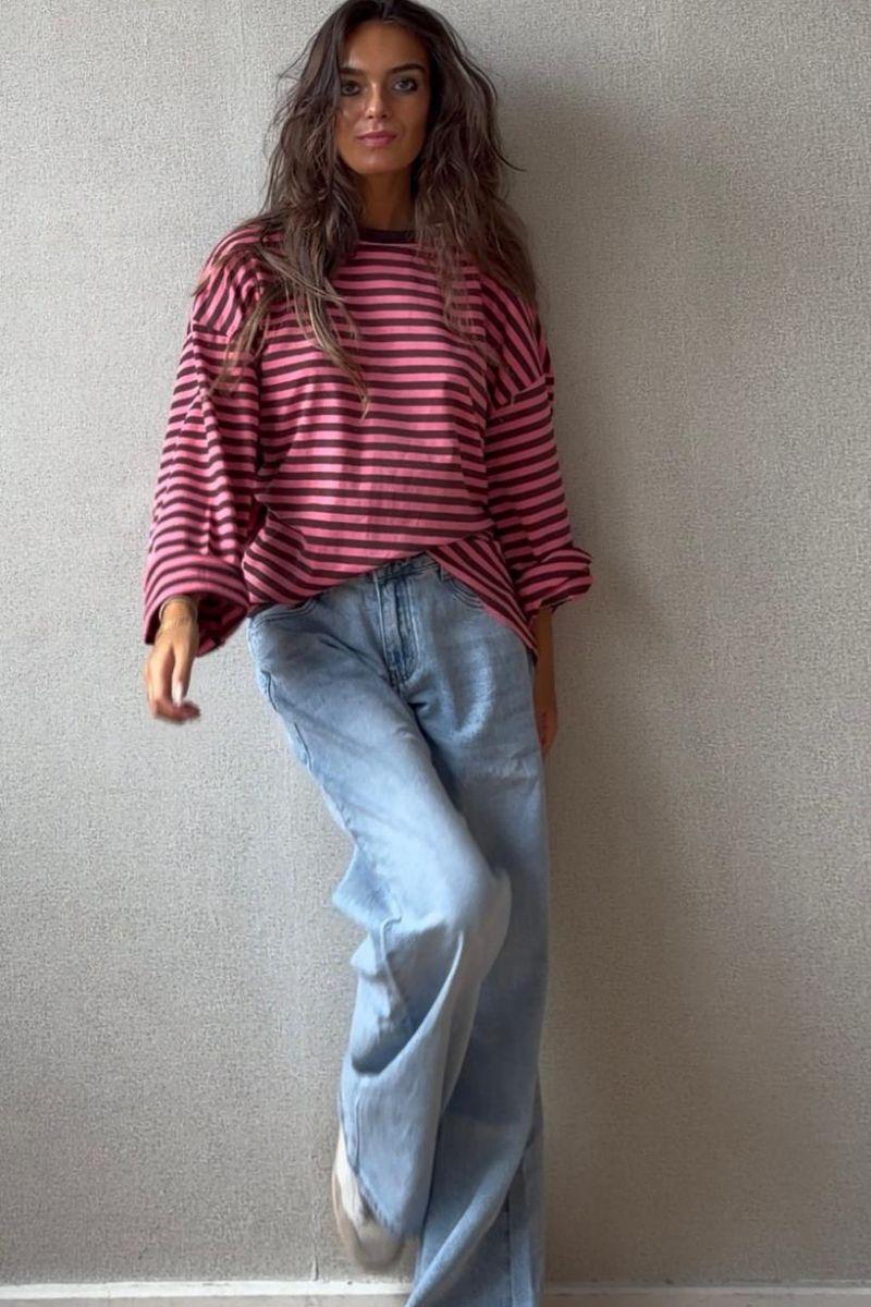 Sudadera oversize corta de Rayas chcolate