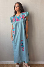 Vestido mexicano cuadro vichy verde mint