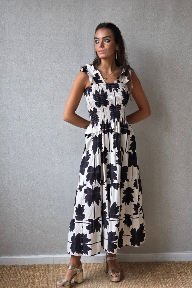 Vestido con flores fruncido negro