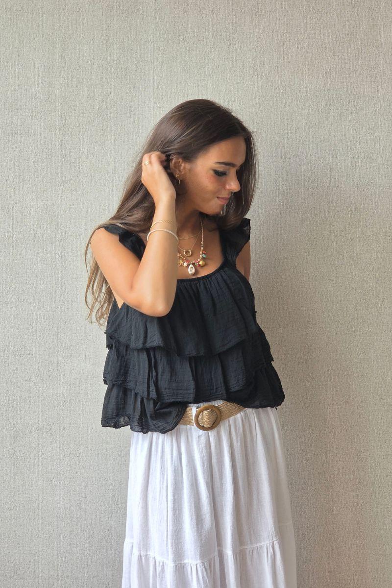 Top volantes tirantes negro