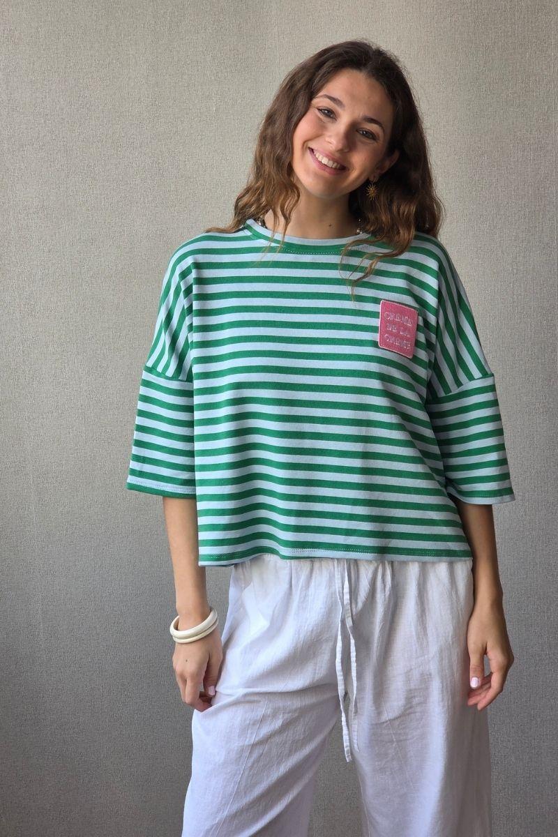 Sudadera Corta de Rayas Verde
