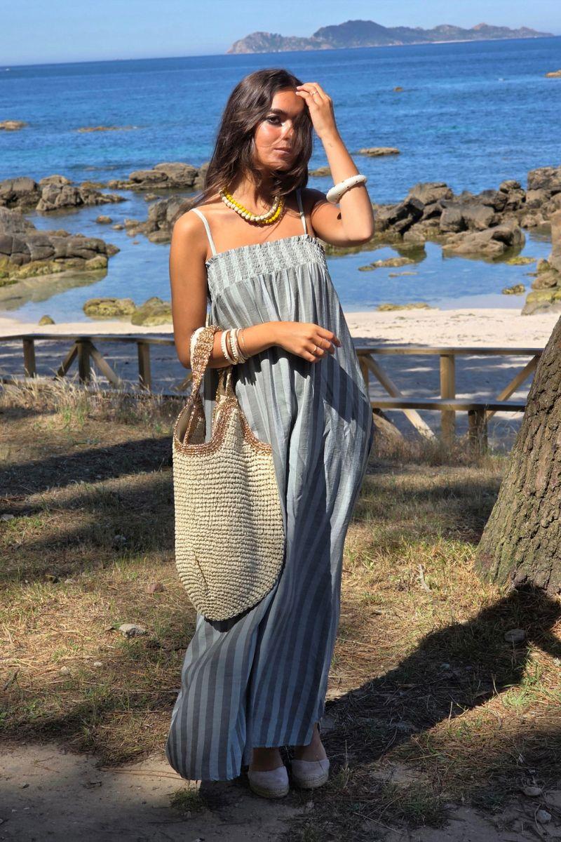 Vestido rayas tirantes con frunce