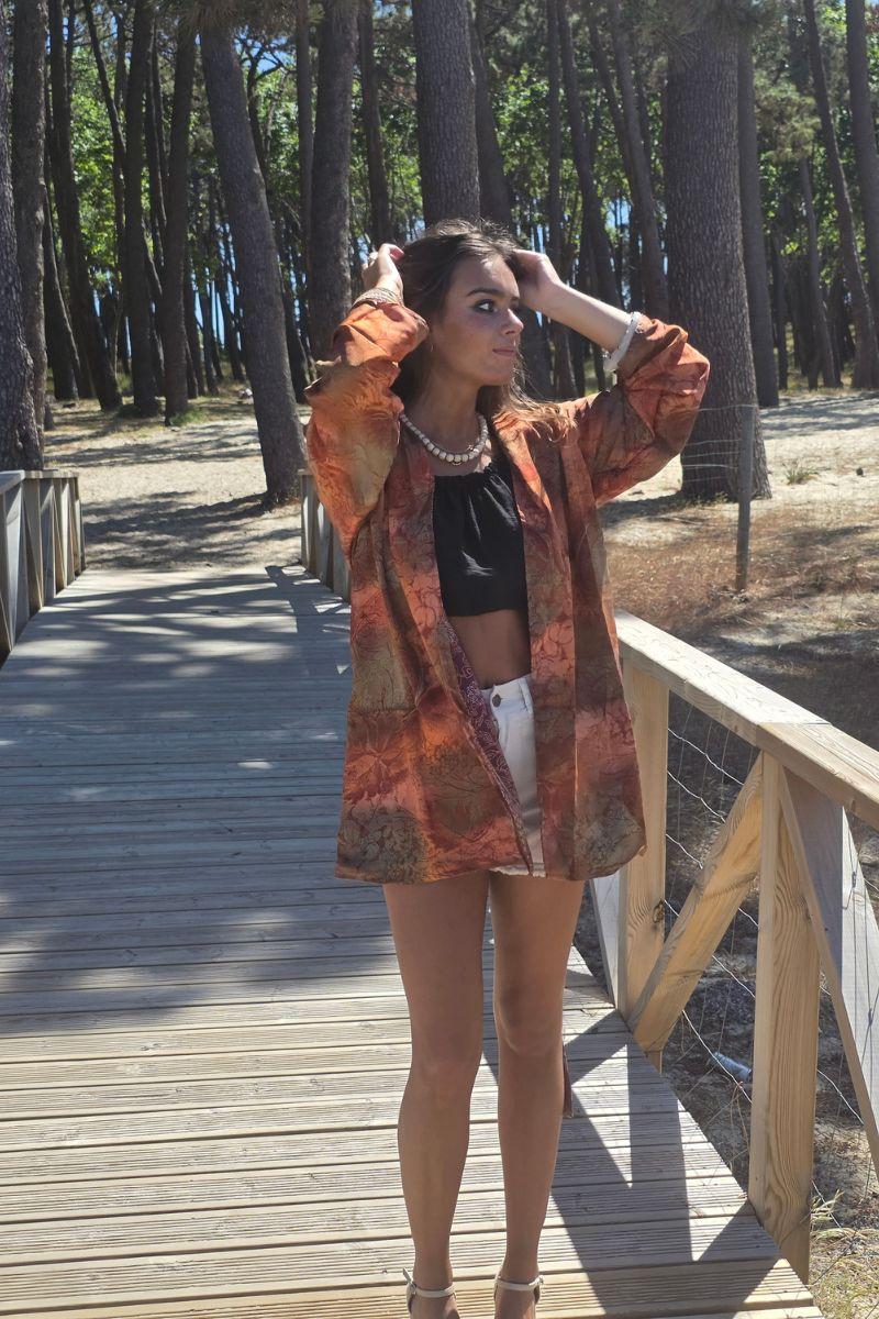 Kimono indio reversible en tonos teja