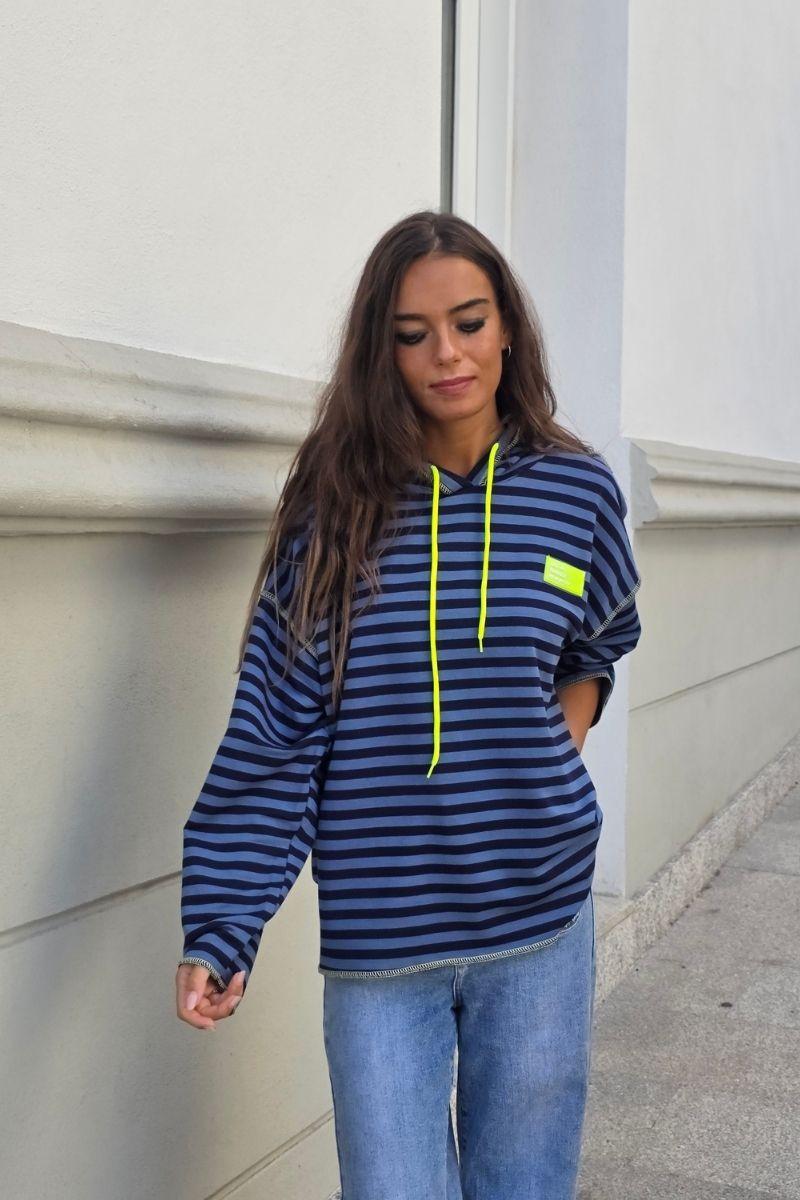 Sudadera con capucha de Rayas Turquesa