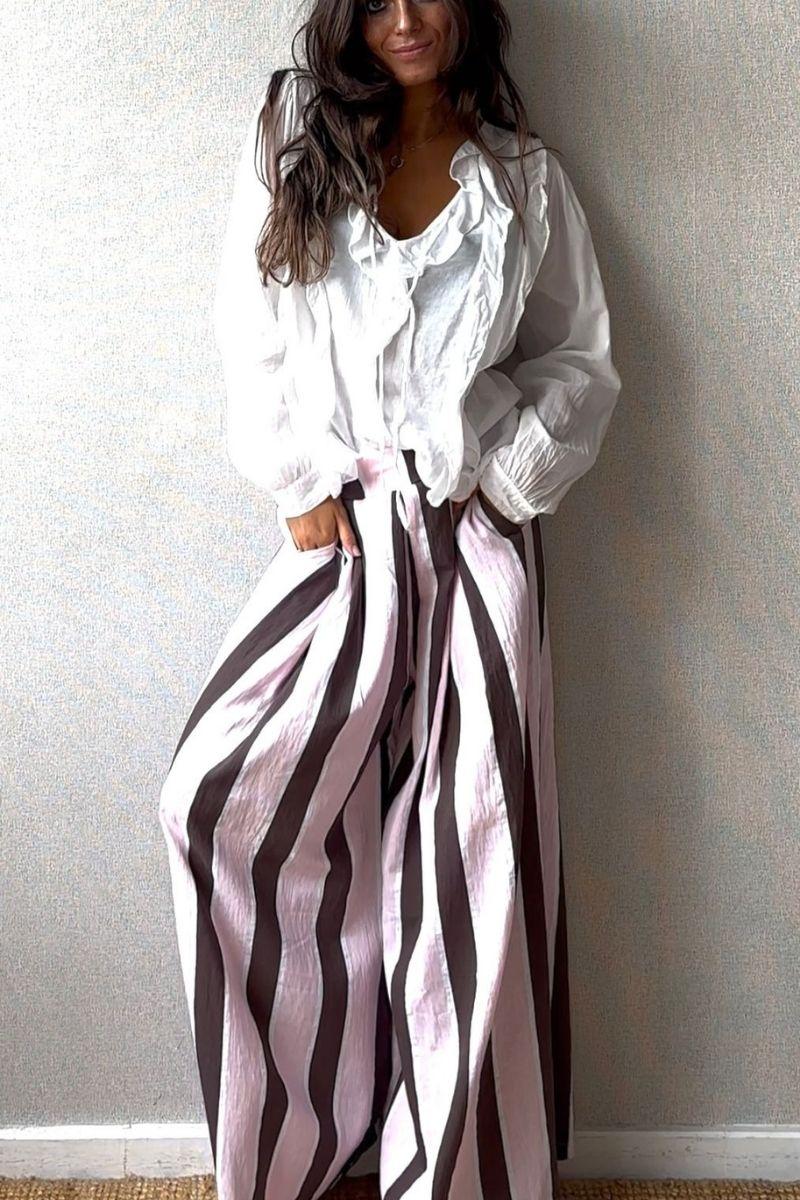 Pantalón de rayas palazzo rosa